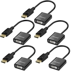 Moread DisplayPort (DP) to DVI Adapter, 5 Pack, Gold-Plated Display Port to DVI-D Adapter (Male to Female) Compatible with Computer, Desktop, Laptop, PC, Monitor, Projector, HDTV - Black