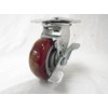 5"x2" Swivel Caster with Brake Burgundy Polyurethane Wheel, 600 lbs