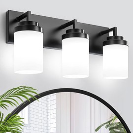 GZBEINI 19" Black Vanity Light for Bathroom,3-Light Bathroom Light Fixtures Over Mirror,Black Vanity Lighting Fixtures with Milk White Glass Shade, Wall Sconces for Bathroom Kitchen Sink,UL Listed