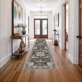 RUUGME Hallway 3x12 Runner Rugs - Large Boho Rugs for Living Room Stain Resistant Carpet Vintage Tribal Rugs for Bedroom Kitchen Bathroom Non Slip Backing Home Decor Floor Decoration Mat 3X12 Black