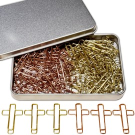 Cute Paper Clips, 100PCS Cross Shaped Paper Clips Bookmarks Bible Study Supplies, Assorted Colors, Christian Journaling Supplies for Women Men Christian, Back to School Supplies, Gold and Rose Gold