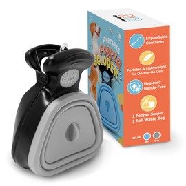 potomo Dog Pooper Scooper – Hands-Free Dog Poop Scooper with Bag Attachment & One-Handed Use – Clip-On, Portable Poop Scoop for Small & Medium Dogs – Built-in Dispenser with 10 Bags (Grey)