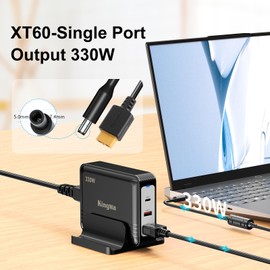 King Ma 330W GaN PD 3.0 Fast Charger with XT60 Port (20V/16.5A) for Dell G16, G15, G7, Alienware m16, m18, X51-3-Port Laptop Charger Adapter for Gaming, Engineering & Workstation Laptops