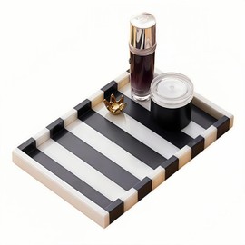 Black White Striped Marble Tray, 12" Rectangular Vanity Jewelry Organizer