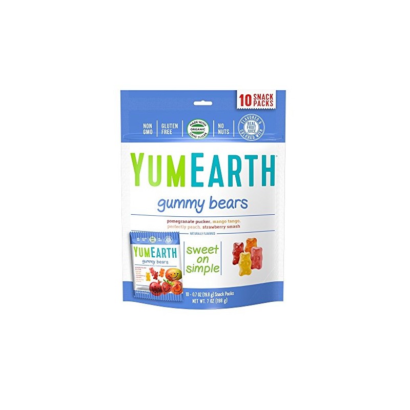 YumEarth Organic Fruit Flavored Gummy Bears, 10- .7oz. Snack Packs,
