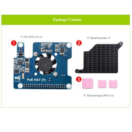 POE HAT F for Raspberry Pi 5, Pi5 Power Over Ethernet HAT (POE) with Onboard Cooling Fan and Metal Heatsink, Supports 802.3af/at Network Standard, 40PIN GPIO Stack Header to Add Other HAT