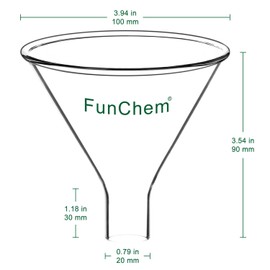 FunChem Glass Powder Funnel, Short Stem Funnel with Heavy Wall Borosilicate Glass and a Top Diameter of 100 mm