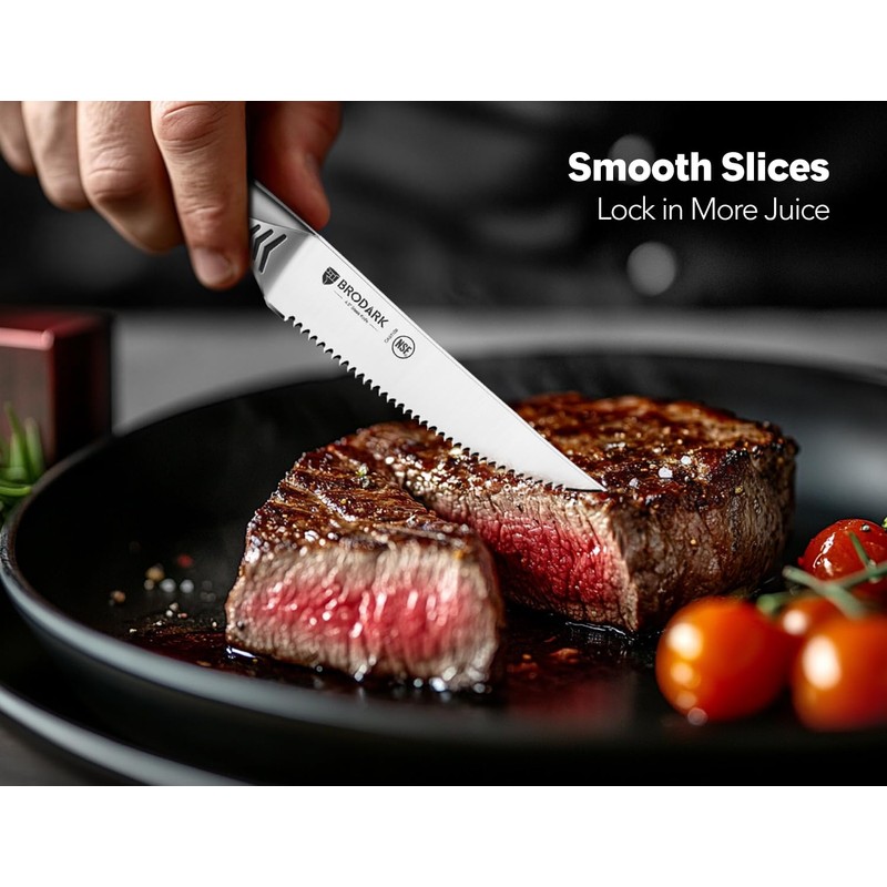 BRODARK Steak Knives Set of 4: 4.5 Inch Serrated Steak