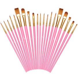 Vicloon 20 Pcs Paint Brushes, Professional Painting Brushes Set Nylon Hair Artist Paint Brushes for Acrylic Oil Watercolor Gouache Face Painting-Pink