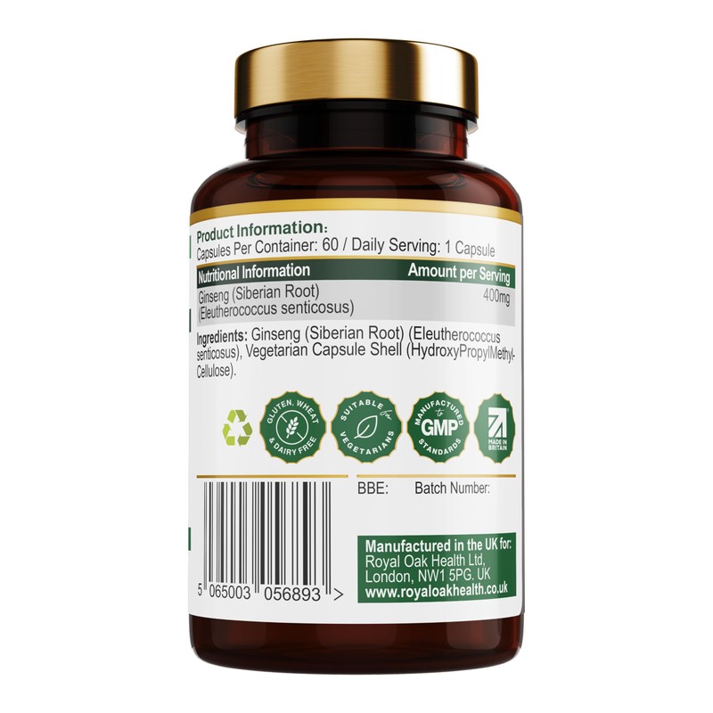 Royal Oak Health Siberian Ginseng - 60 Vegan Capsules, 20