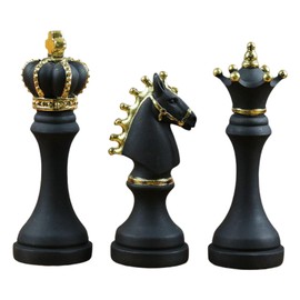 Fenteer 3 Pack Chess Pieces Statue Sculpture Ornament Collectible Figure Furnishings Home Decor Art Contemporary Office Table Decoration, Black