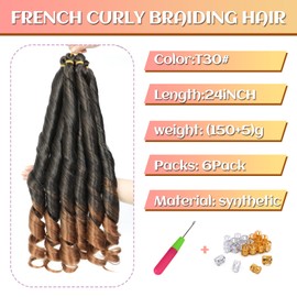 YYOXZG French Curly Braiding Hair for Box Braids, 24 Inches, 150 g/Pack, Loose Curly Wave Crochet Braiding Hair, Prestretched Synthetic Curly Hair Extensions (1B/30#, 6 Pack)