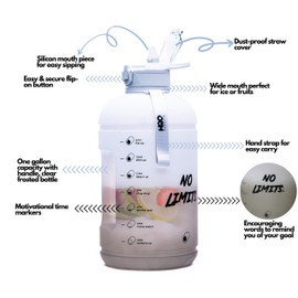 H2O Capsule INSPO Botella de agua de 1 galón con marcador de tiempo y pajita. Botella motivadora para el seguimiento de agua para la ingesta diaria. Jarra grande sin BPA de 120 onzas para entrenamiento. Botella de agua para embarazo (Rocky Shore)