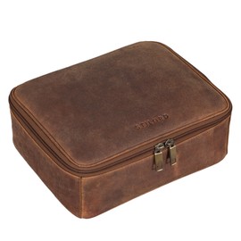 STILORD 'Lee' Wash Bag Leather Toiletry Bag Large Toiletry Bag for Men and Women Toilet Bag Cosmetic Bag for Travel Made of Genuine Vintage Leather, Torino - Brown, Toiletry bag