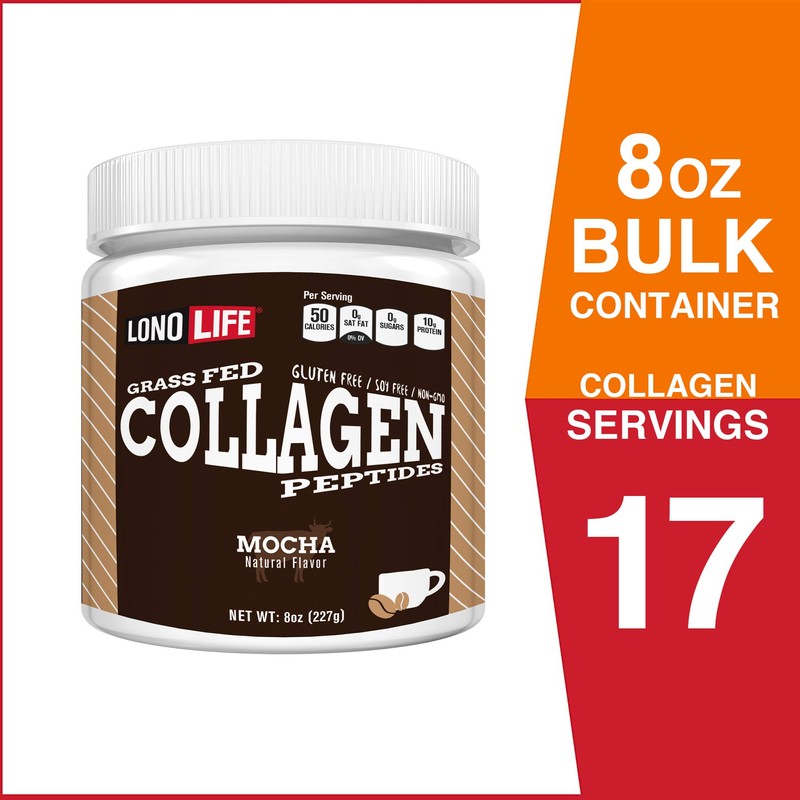 LonoLife - Mocha Collagen Peptides with 10g Protein, Paleo and