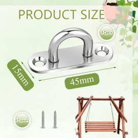 CHENYUOUYANG 12 Pcs Stainless Steel Pad Eye Plate Heavy Duty, U-Shaped Ceiling Hooks Heavy Duty with Screws, Wall Mount Marine Hardware Hooks for Rope Loop Hanging Marine Sandbag, Lamp, Sleeping Bag