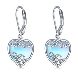 Moonstone Earrings for Women 925 Sterling Silver Filigree Drop Earrings Leverback Moonstone Jewellery Gifts for Women Girls, Sterling Silver, Moonstone