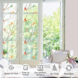 Coavas Privacy Window Film Non-Adhesive Translucent Bird Window Film Decorative Glass Film Static Cling Film Bird Window Stickers for Home Office 17.5 x 78.7 Inch, Translucent
