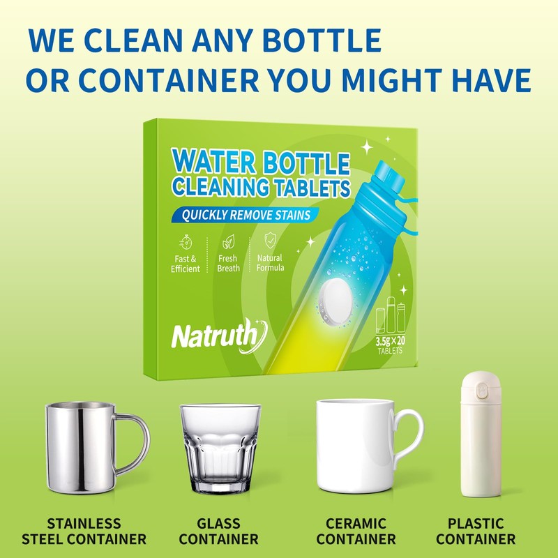 NATRUTH Water Bottle Cleaning Tablets 20 Tablets Effectively Removes Tough