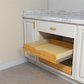 Elysian Roll-Out Wooden Drawer, 26" W × 21" D Slide-Out Cabinet Shelf with Full-Extension 35mm Ball-Bearing Glides, Pull-Out Storage Organizer for Kitchen Base Cabinets