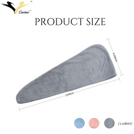 Castaic 3Pcs Microfiber Hair Towel Wrap, Hair Drying Towel with Button Design for Curly, Long & Thick Hair Anti Frizz, Super Absorbent Twist Turban for Women (Gray+Pink+Blue)