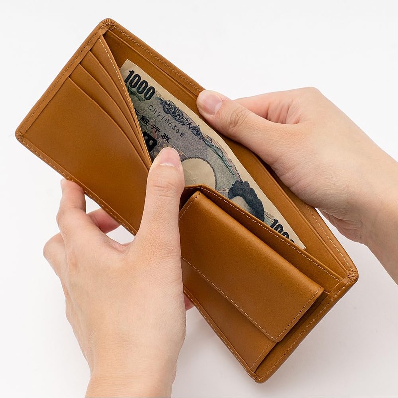 Emono Genuine Leather Bi-Fold Wallet, Skimming, Men's, Himeji Leather, Folding