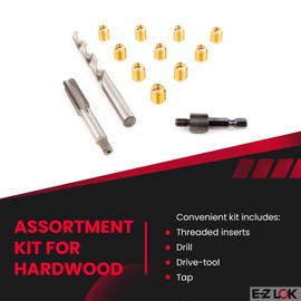 E-Z LOK Threaded Insert Installation Repair Tool Kit for Hard Wood - Includes Brass Thread Inserts, Drill, Tap and Drive-Tool M6-1.0 (EZ-T400-M6)