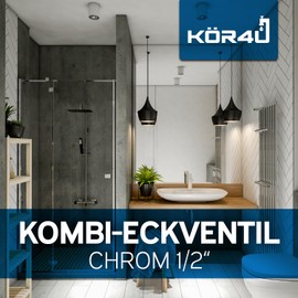 kör4u Combination Angle Valve Chrome, 1/2 Inch with Backflow Preventer, Not Self-Sealing, with Hose Connection for Washing Machine, Dishwasher