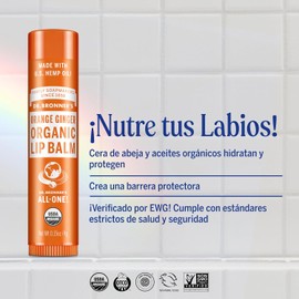 Dr. Bronner's Bálsamo labial orgánico hidratante y reparador, con aceites esenciales - Naranja Jengibre, 4 g (6 Pack)