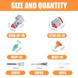 106 PCS Deutsch DT Grey 3 Pin Connectors 10 Set, Waterproof Electrical Wire Connector with Stamped Contacts and Seal Plug for Truck, Off-Road Vehicles, Construction, Agriculture, Motorcycle Wiring