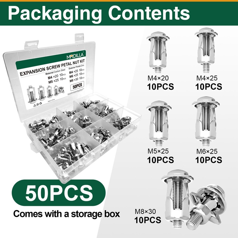 50Pcs Petal Expansion Bolt, Carbon Steel Jack Nuts for Drywall,