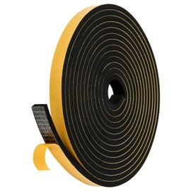 Black Weather Stripping Door Seal Strip (3/5 Inch X 1/4 Inch X 16Feet), Strong Adhesive, Lightproof, Soundproof, Weatherproof Foam Tape Insulation for Sliding Door, Front Door Frame, Windows