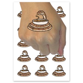 Python Snake Enjoying Ramen Noodles Temporary Tattoo Water Resistant Fake Body Art Set Collection - 54 1" Tattoos (1 Sheet)