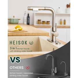 HEISOK Kitchen Faucet with Pull Down Sprayer - 3 in 1 Kitchen Sink Faucet, Stainless Steel Filtered Water Faucet Single Lever Drinking Water Faucet for 1 or 3 Hole, Brushed Nickel