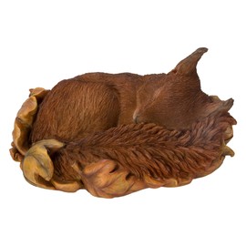 Vivid Arts Sleeping Baby Red Squirrel in Leaf | Resin Home or Garden Decoration | XRL-RS02-F