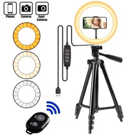 Selfie Ring Lamp Led Ring Light Selfie With Tripod Ring for Selfie Phone Video Photography Lighting for Youtube Phone Holder - Color: With Black Tripod