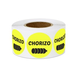 Chorizo Sticker Label - Bright Yellow Food Label for Chorizo, Perfect for Food Truck, Takeout, Breakfast, Restaurants - 300 Count Roll, 1 Inch Circle Dot Sticker
