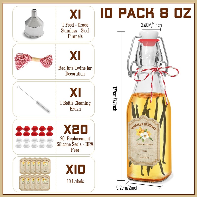 Fimyyao 10 Pack Swing Top Glass Vanilla Extract Bottles 8