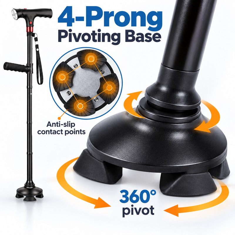 Adjustable Folding Walking Cane for Seniors – LED Light, SOS