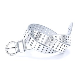 Peppercorn Kids Young Girls Shiny PU Leather Belt (S/M 4-7Y, Silver Stars)