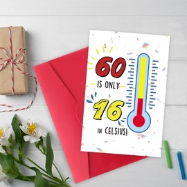 MOROLURU Funny 60th Birthday Card for Women Men, – “60 Is Only 16 in Celsius” Hilarious Milestone Age Card Gifts for Him Her, Cool 60 Years Old Bday Decorations for Dad Mom Grandpa Grandma