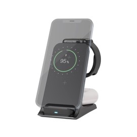 goobay 60217 3-in-1 Wireless Charger - Wireless QI Charging Station with up to 15 Watt Power for 3 Devices at the Same Time