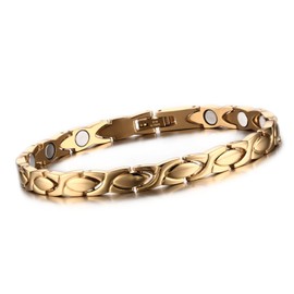 Cupimatch Magnetic Men’s / Women’s Bracelet Elegant Love Heart Magnet Therapy Stainless Steel Bracelet Silver / Gold Health Bracelet, Stainless Steel