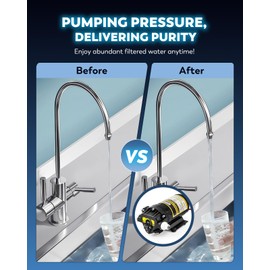 Moonshan 200GPD Booster Pump for RO System Complete Kit Suitable for Home Reverse Osmosis Water Filter System Quick-Connection Design High Pressure Switch Pressure Adjustable (8800)