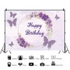 Ttincceer Happy Birthday Background Silver Purple Butterfly Wreath Photography Background