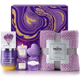 ANLEMIN Birthday Gifts for Women, Mom, Relaxation Gift Basket with Luxurious Flannel Blanket, Self Care Gifts for Women, Get Well Soon Gifts Baskets for Women, Gifts for Her