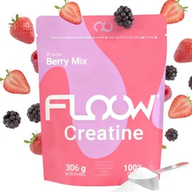 FLOOW Flavoured Creatine Monohydrate Powder, Berry Mix Flavour, 306 g, 90 Servings, Micronised 200 Mesh, Pure Creatine Powder, Sugar Free Sports Supplement for Muscle Performance