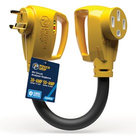 Camco Power Grip RV 18" 30-Amp Circuit Analyzer Dogbone - Features Integrated Surge Protection & Fault Indication, 18", 30-Amp Male to 50-Amp Female, 125V / 3750W (55460)
