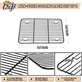 P&P CHEF Baking Rack Set of 2, Non-stick Mini Cooling Racks for Cooking Grilling, 2 Pack 8.6” x 6.2” Roasting Drying Rack for Small Toaster Oven Use, Stainless Steel Core, Non-toxic & Easy to Clean
