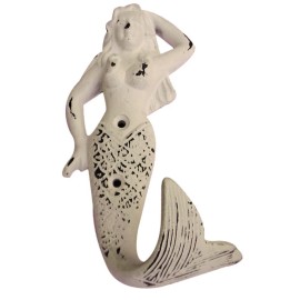 Nautical Tropical Imports Distress Cream Iron Mermaid Wall Hook 6”L Nautical Mount SEA Siren Tail fantasy